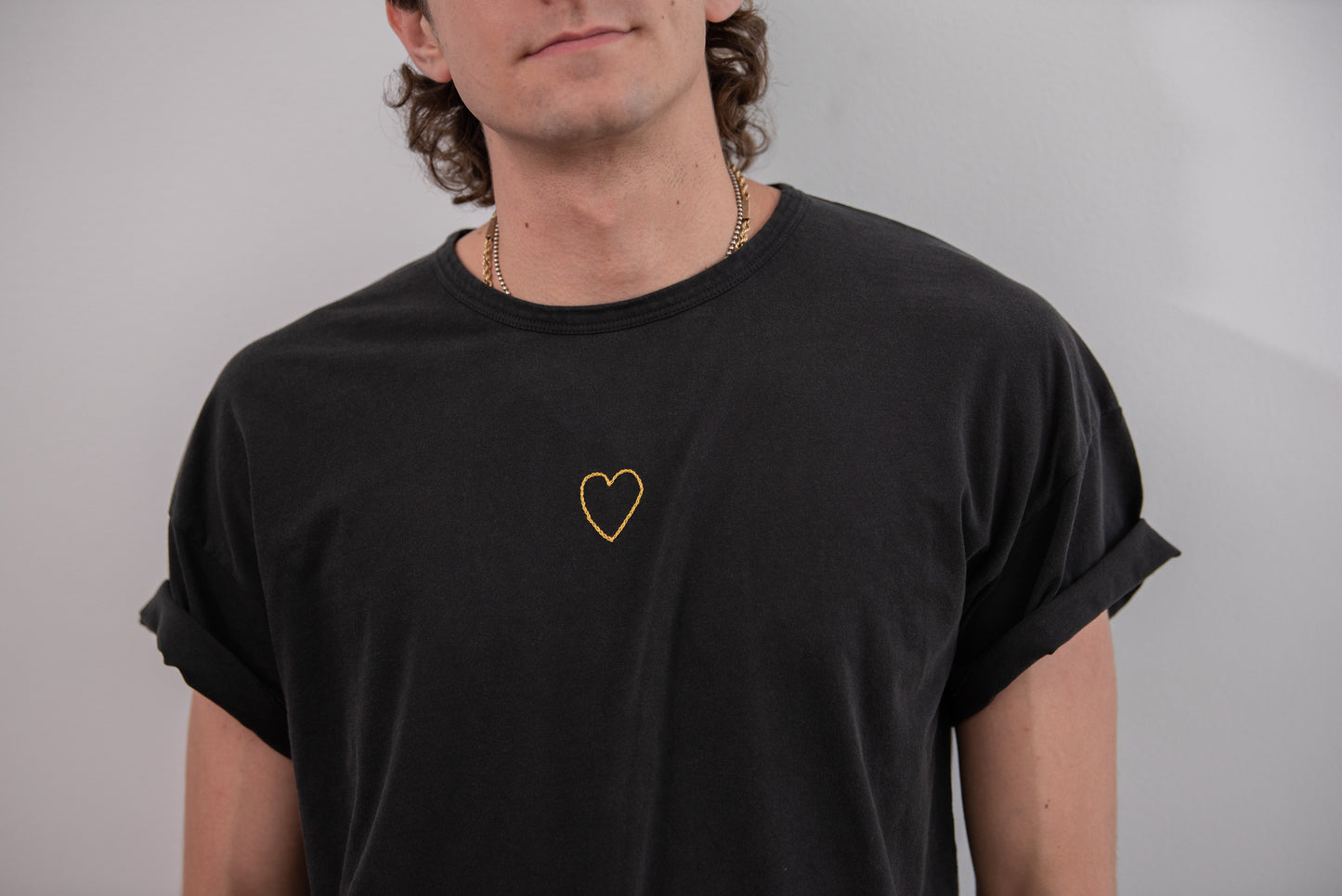 Camiseta negra lavada de manga corta - Liso