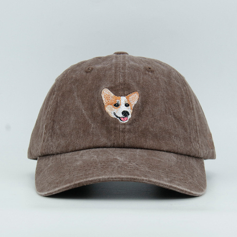 MACHINE EMBROIDERY + CORGI + BASEBALLHAT
