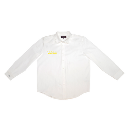 White shirt with yellow text 'i don't know what i want' on a white background