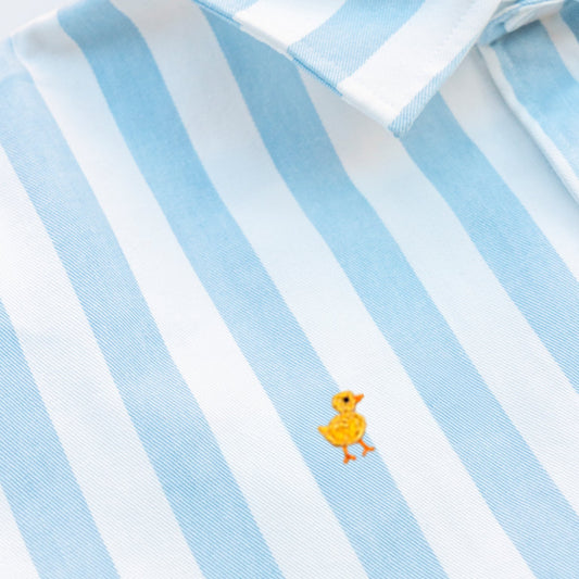 Blue and white striped shirt  with the duck embroidery