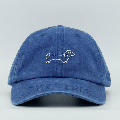 Blue cap with a wiener dog embroidery design