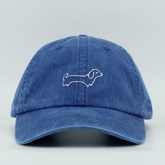 Blue cap with a wiener dog embroidery design