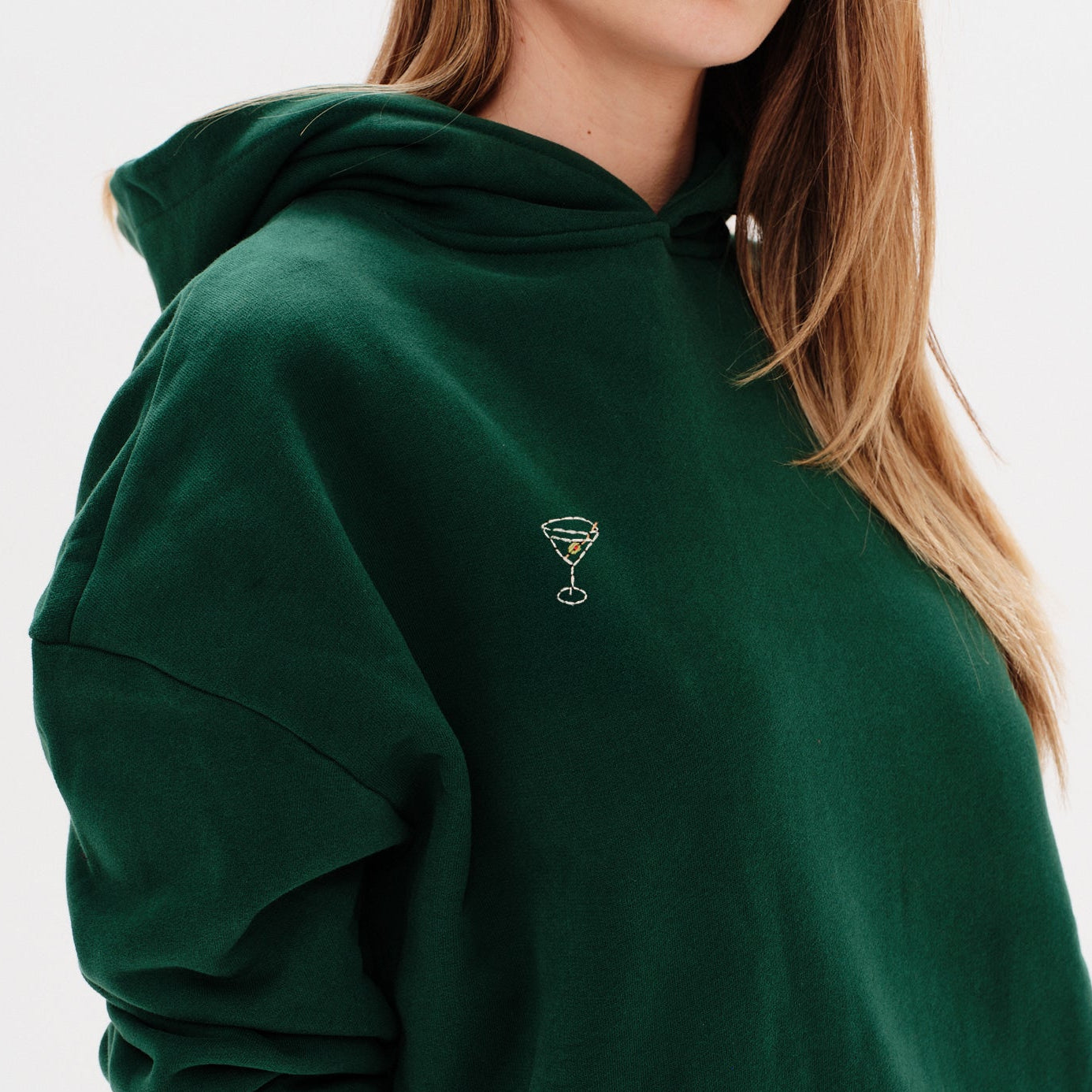 Premium green hoodie with a martini embroidery