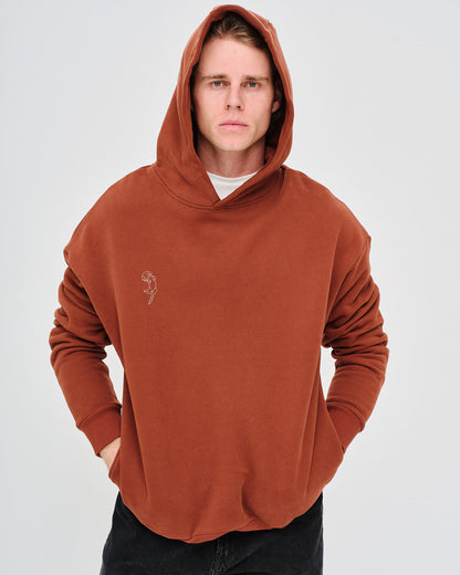 Man wearing a brown hoodie