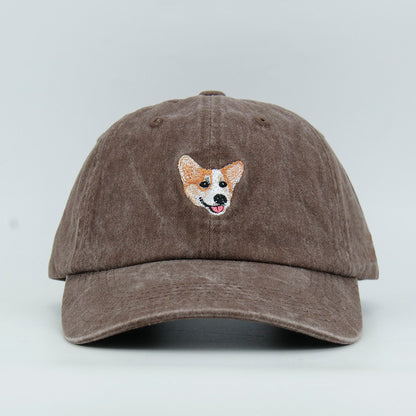 Brown cap with a corgi dog embroidery