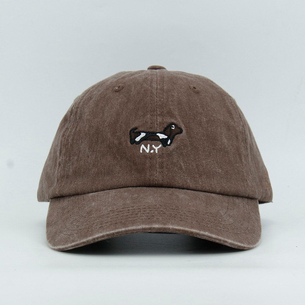 Brown cap with a Wiener Dog embroidery 