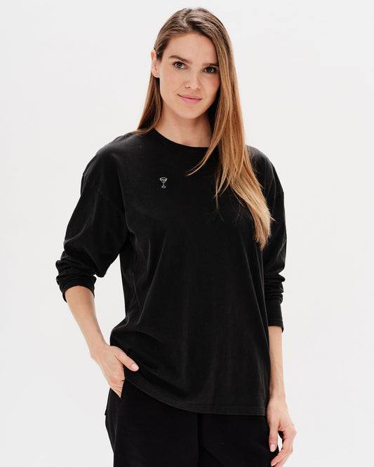 black long sleeve t-shirt with martini embroidery