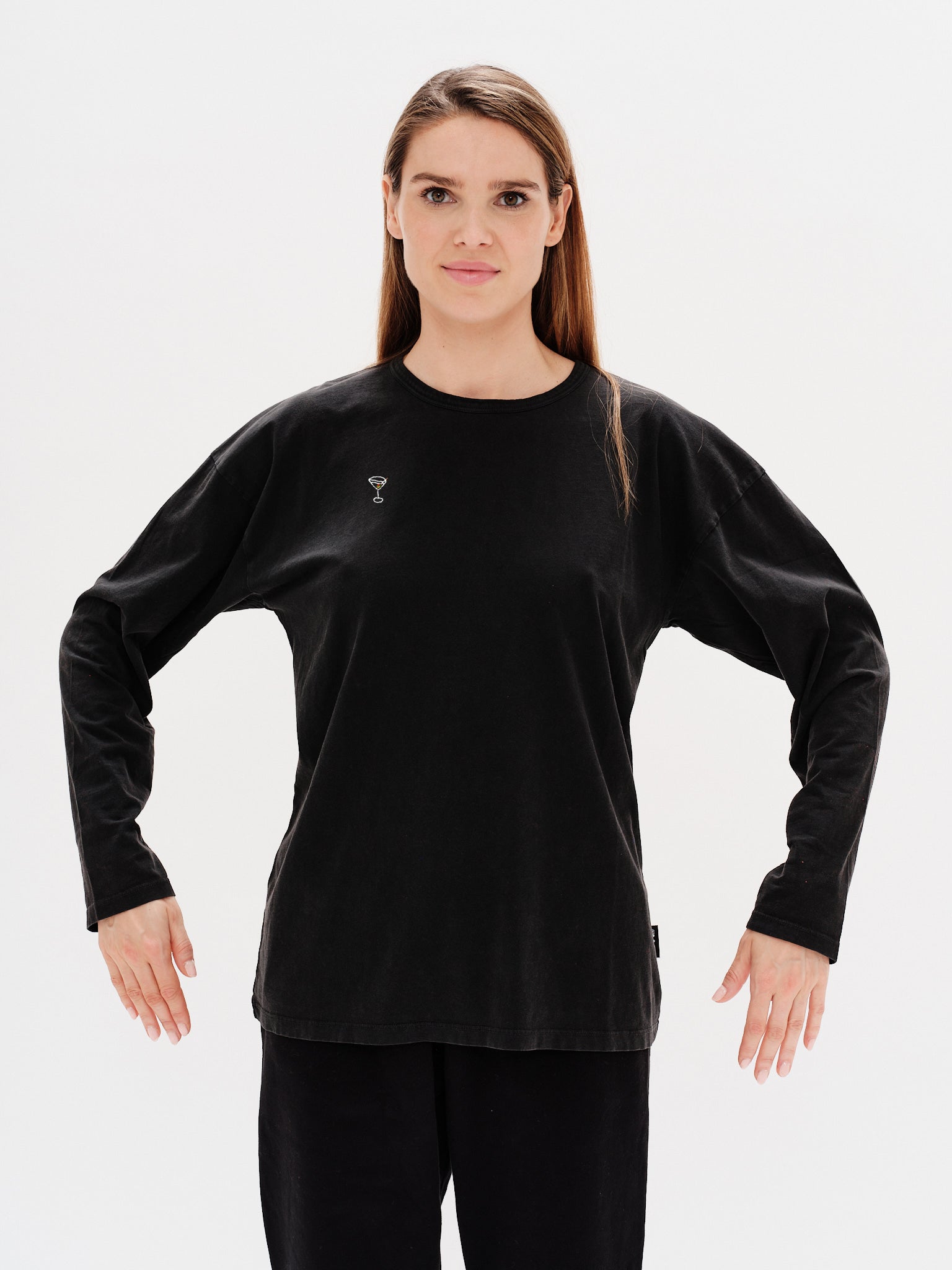 black long sleeve t-shirt with martini embroidery