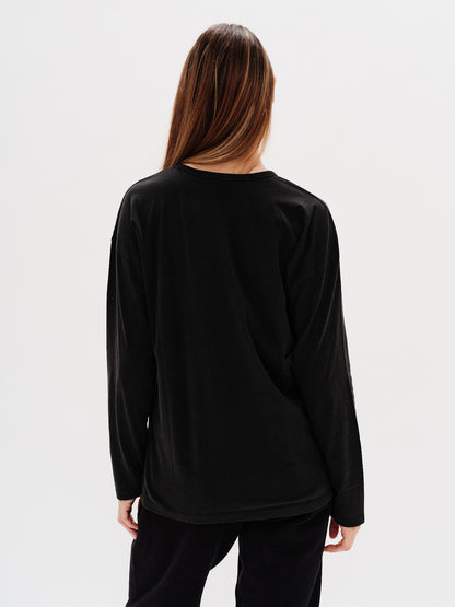 black long sleeve t-shirt with martini embroidery
