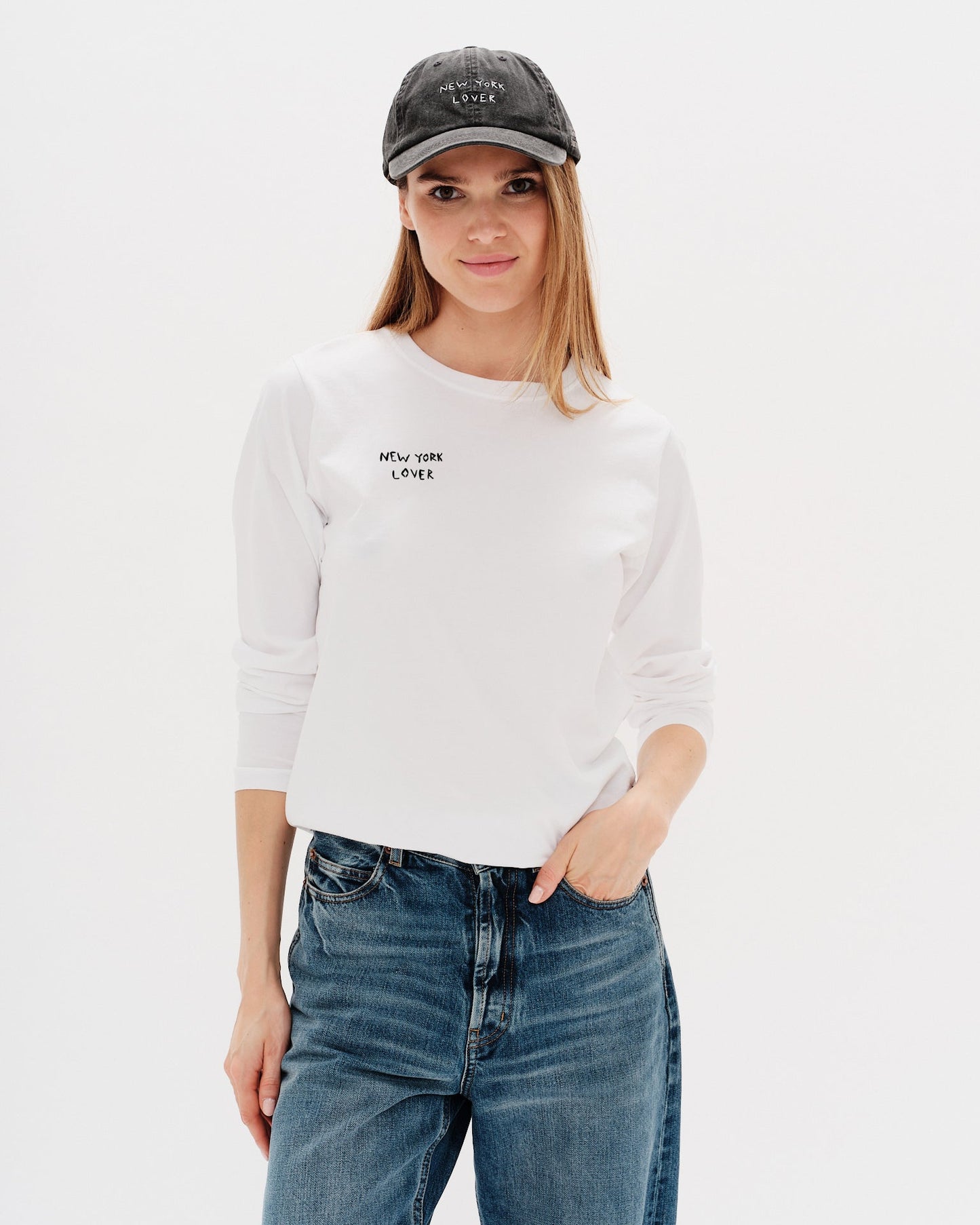 white t-shirt with New York Lover embroidery