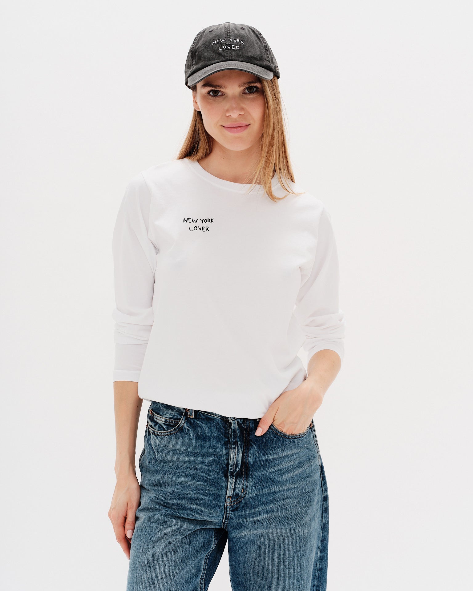 white t-shirt with New York Lover embroidery