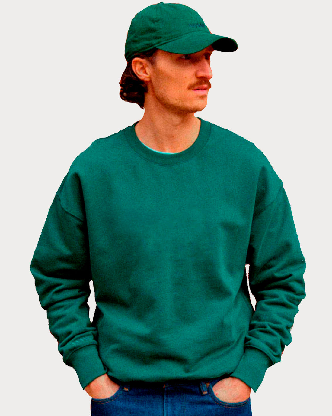 Man wearing a green sweatshirt 